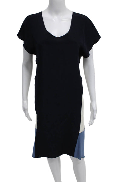 Derek Lam Women Shift Dress Blue Silk V-Neck Short Sleeve Pullover Size 10
