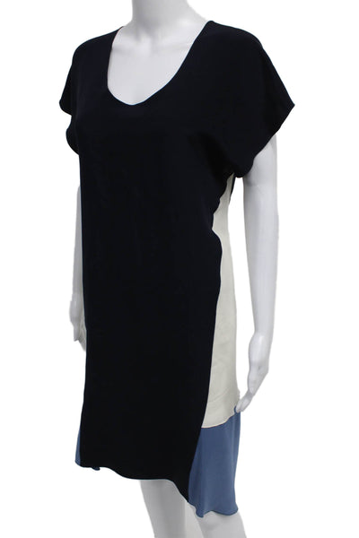 Derek Lam Women Shift Dress Blue Silk V-Neck Short Sleeve Pullover Size 10