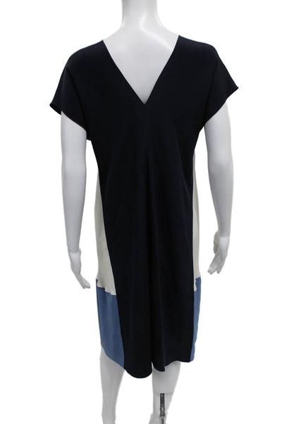 Derek Lam Women Shift Dress Blue Silk V-Neck Short Sleeve Pullover Size 10