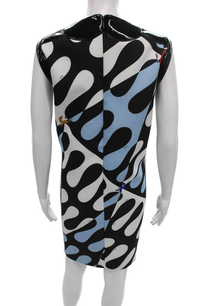 Pucci Women Shift Dress Black Geometric Sleeveless Zip PU Short Size 12