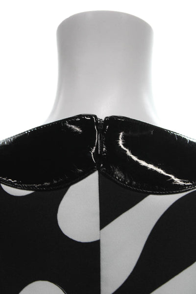 Pucci Women Shift Dress Black Geometric Sleeveless Zip PU Short Size 12