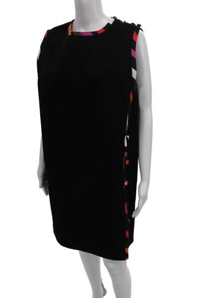 Pucci Women Shift Dress Black Geometric Sleeveless Round Neck Mid Calf Size L
