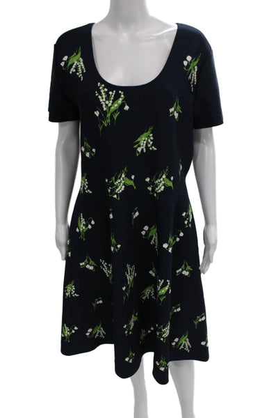 Carolina Herrera Womens Blue A-Line Midi Dress Scoop Neck Short Sleeve Size XL