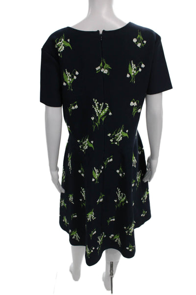 Carolina Herrera Womens Blue A-Line Midi Dress Scoop Neck Short Sleeve Size XL