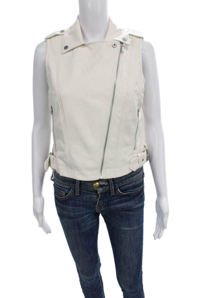 Anthropologie Womens White Faux Leather Biker Vest Zip Sleeveless Size XS