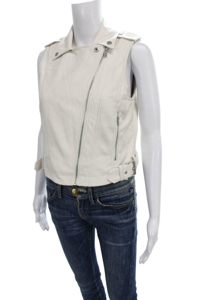 Anthropologie Womens White Faux Leather Biker Vest Zip Sleeveless Size XS