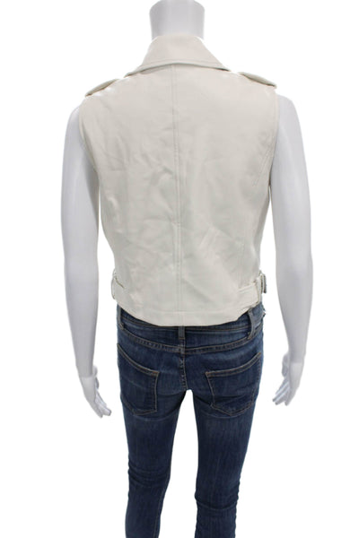 Anthropologie Womens White Faux Leather Biker Vest Zip Sleeveless Size XS