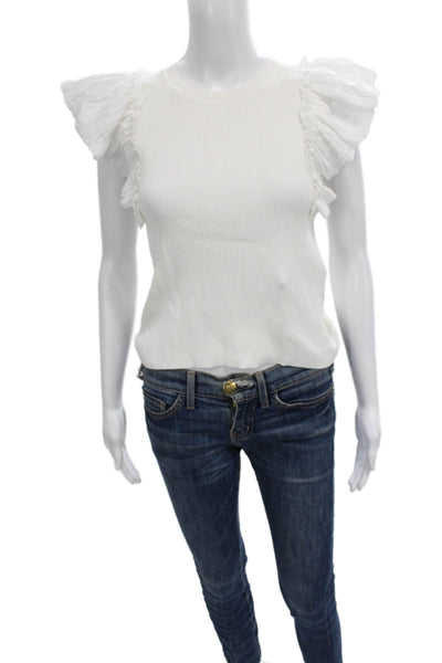 Lucy Paris Womens Short Sleeve Round Neck Viscose Blouse White Pullover Size S