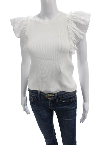 Lucy Paris Womens Short Sleeve Round Neck Viscose Blouse White Pullover Size S