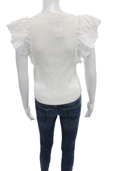 Lucy Paris Womens Short Sleeve Round Neck Viscose Blouse White Pullover Size S