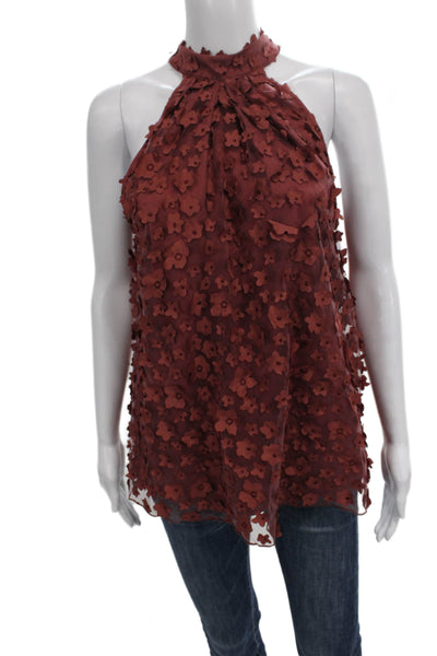 Eva Franco Womens Red Floral Halter Tie Sleeveless Blouse Size S