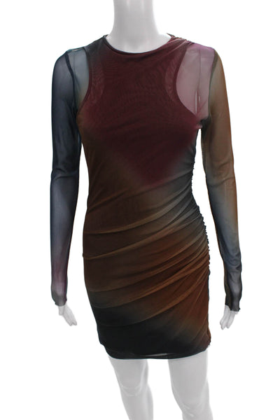 Zara Womens Tie Dye Bodycon Dress Multicolor Long Sleeve Knee Length Size S