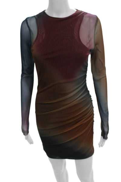 Zara Womens Tie Dye Bodycon Dress Multicolor Long Sleeve Knee Length Size S