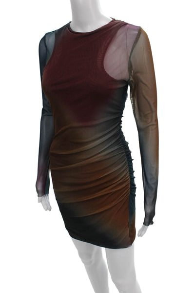 Zara Womens Tie Dye Bodycon Dress Multicolor Long Sleeve Knee Length Size S