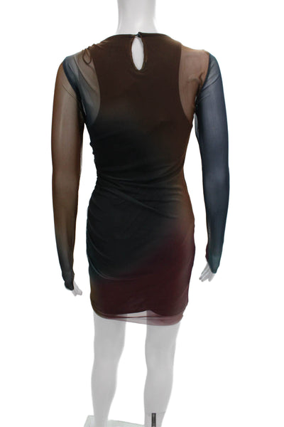 Zara Womens Tie Dye Bodycon Dress Multicolor Long Sleeve Knee Length Size S