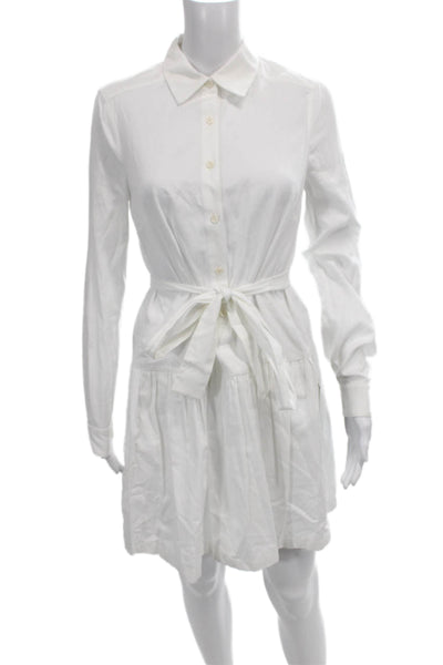 BCBG Max Azria Women Shirt Dress White Cotton Long Sleeve Collared Size XS