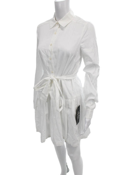 BCBG Max Azria Women Shirt Dress White Cotton Long Sleeve Collared Size XS