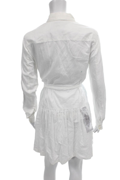 BCBG Max Azria Women Shirt Dress White Cotton Long Sleeve Collared Size XS