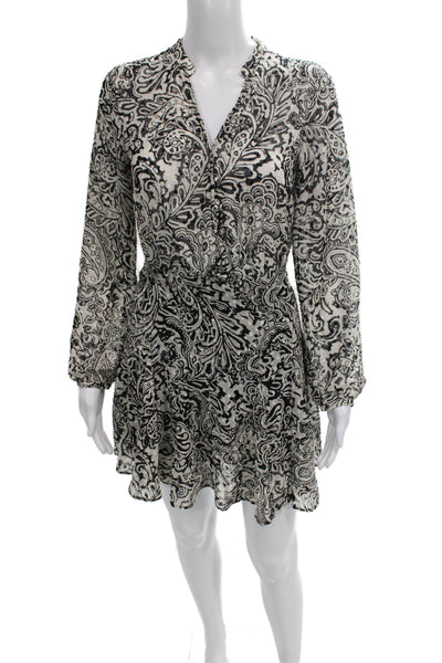 Zara Women Wrap Dress Black Paisley V-Neck Long Sleeve Knee Length Size XS