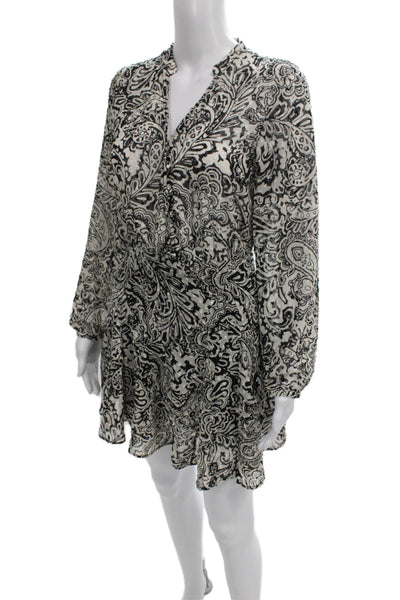 Zara Women Wrap Dress Black Paisley V-Neck Long Sleeve Knee Length Size XS
