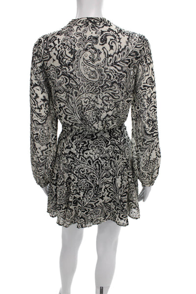 Zara Women Wrap Dress Black Paisley V-Neck Long Sleeve Knee Length Size XS