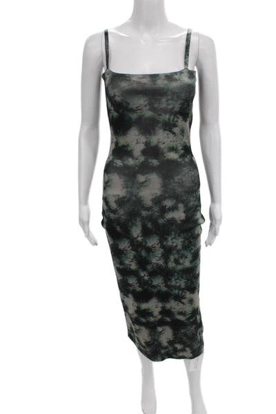 Zara Women Bodycon Tie Dye Green Sleeveless Square Neck Maxi Dress Size S