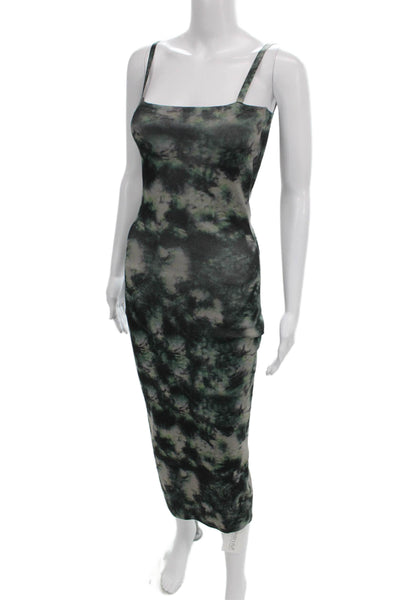 Zara Women Bodycon Tie Dye Green Sleeveless Square Neck Maxi Dress Size S