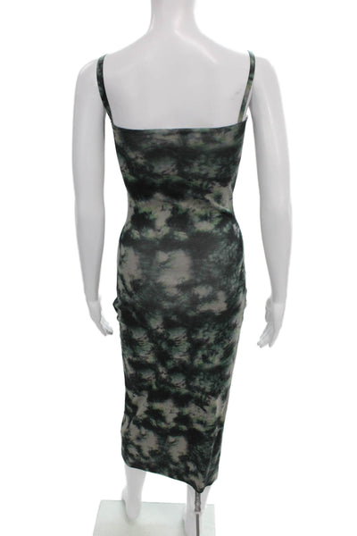 Zara Women Bodycon Tie Dye Green Sleeveless Square Neck Maxi Dress Size S