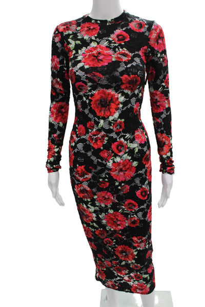 AFRM Women Bodycon Lace Mock Neck Long Sleeve Full Length Black Dress Size 2XS