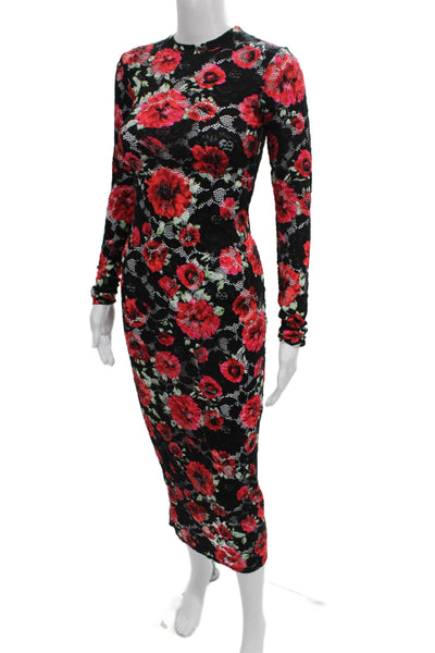 AFRM Women Bodycon Lace Mock Neck Long Sleeve Full Length Black Dress Size 2XS