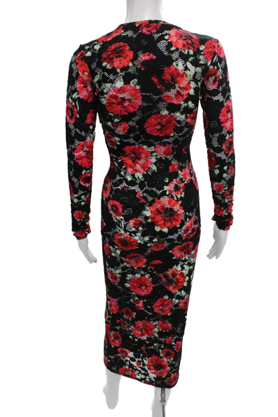 AFRM Women Bodycon Lace Mock Neck Long Sleeve Full Length Black Dress Size 2XS