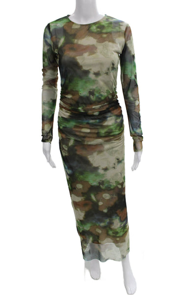 Zara Women Maxi Dress Multicolor Camouflage Long Sleeve Crew Neck Size S