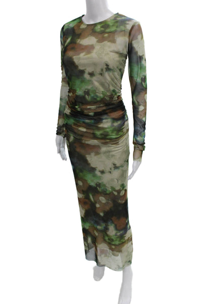 Zara Women Maxi Dress Multicolor Camouflage Long Sleeve Crew Neck Size S