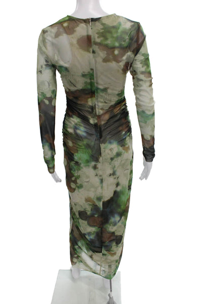 Zara Women Maxi Dress Multicolor Camouflage Long Sleeve Crew Neck Size S