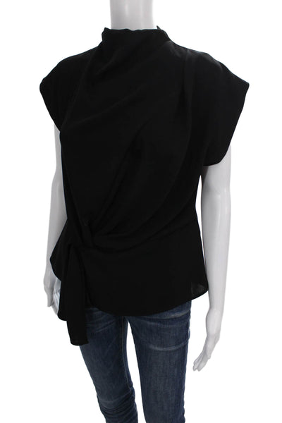 Zara Womens Blouse Black Mock Neck Sleeveless Zip Polyester Size XS