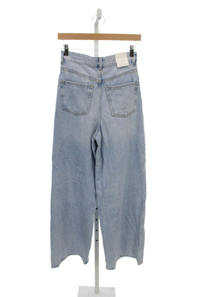 Zara Women Wide Leg High Rise Blue Cotton Jeans Size 0