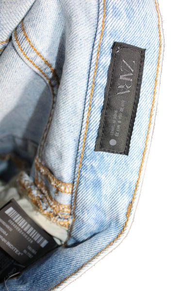 Zara Women Wide Leg High Rise Blue Cotton Jeans Size 0