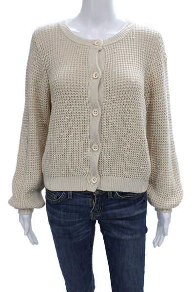 Michael Stars Womens Beige Cardigan Long Sleeve Round Neck Cotton Size M