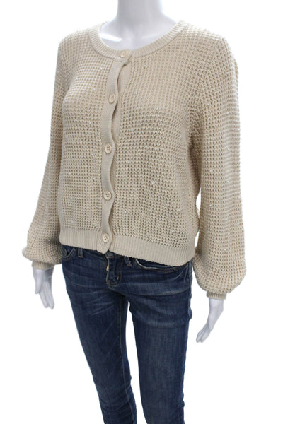 Michael Stars Womens Beige Cardigan Long Sleeve Round Neck Cotton Size M