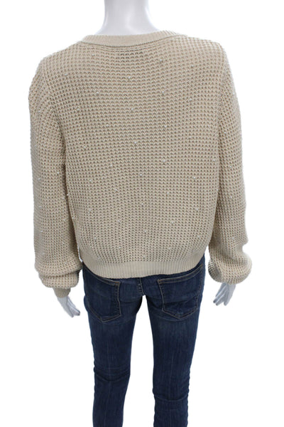 Michael Stars Womens Beige Cardigan Long Sleeve Round Neck Cotton Size M