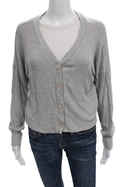 Michael Lauren Women Gray V-Neck Cardigan Long Sleeve Size S