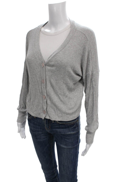 Michael Lauren Women Gray V-Neck Cardigan Long Sleeve Size S