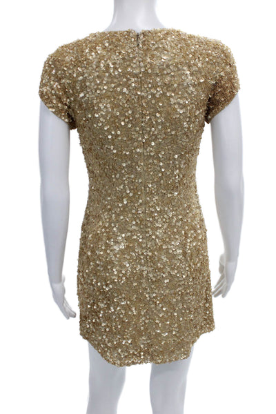 Parker Womens Gold Silk V-Neck Mini Dress Short Sleeve Zip Size XS