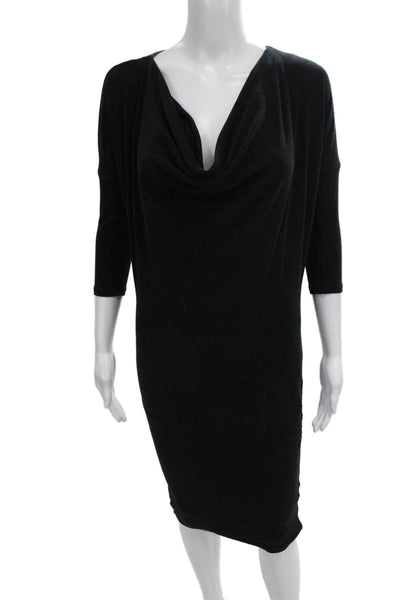 Standard James Perse Women Sheath Dress Black Cowl Neck 3/4 Sleeve Size 0