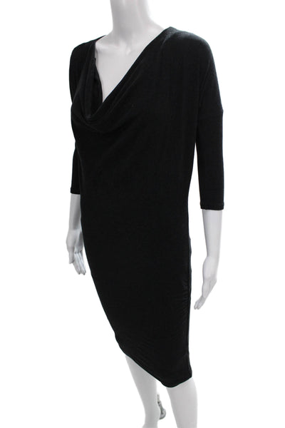 Standard James Perse Women Sheath Dress Black Cowl Neck 3/4 Sleeve Size 0