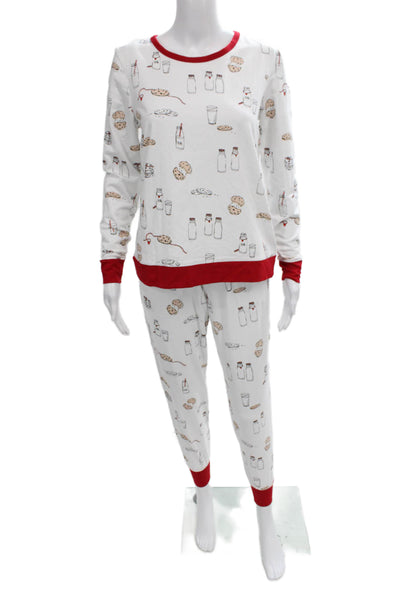 Bed Head Womens Printed Shirt Pants Pajama Set White Red Size Extra Small