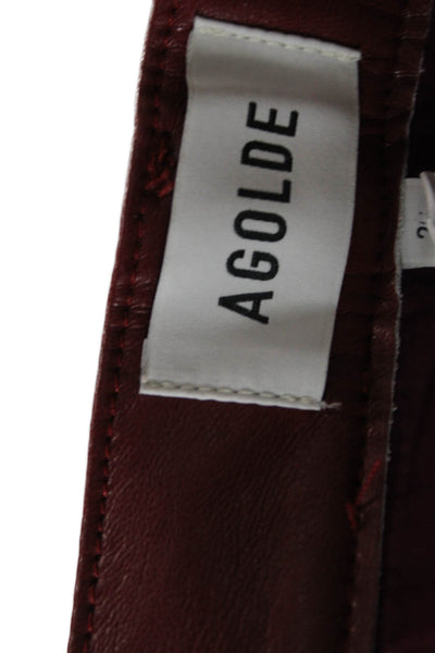 Agolde Womens Red Recycled Leather Button Pants 31in Inseam Size 25