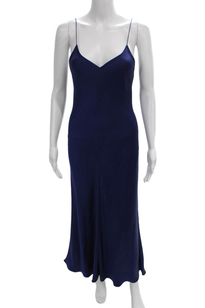 The Row Women Maxi Dress Blue V-Neck Sleeveless Long Size 0