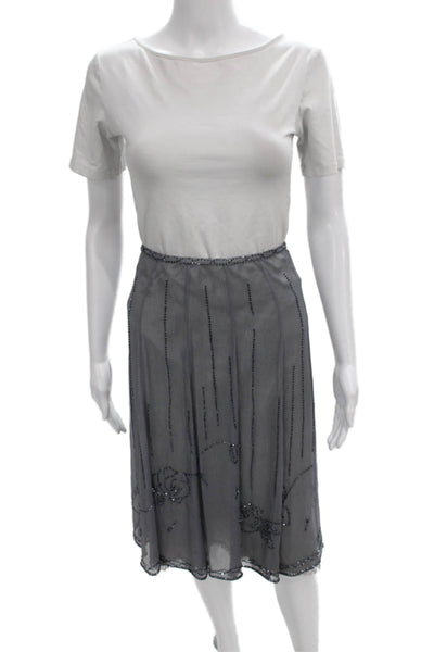 Rebecca Taylor Womens Straight Pencil Silk Floral Skirt Gray Knee Zip Size 6