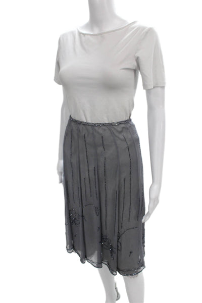 Rebecca Taylor Womens Straight Pencil Silk Floral Skirt Gray Knee Zip Size 6